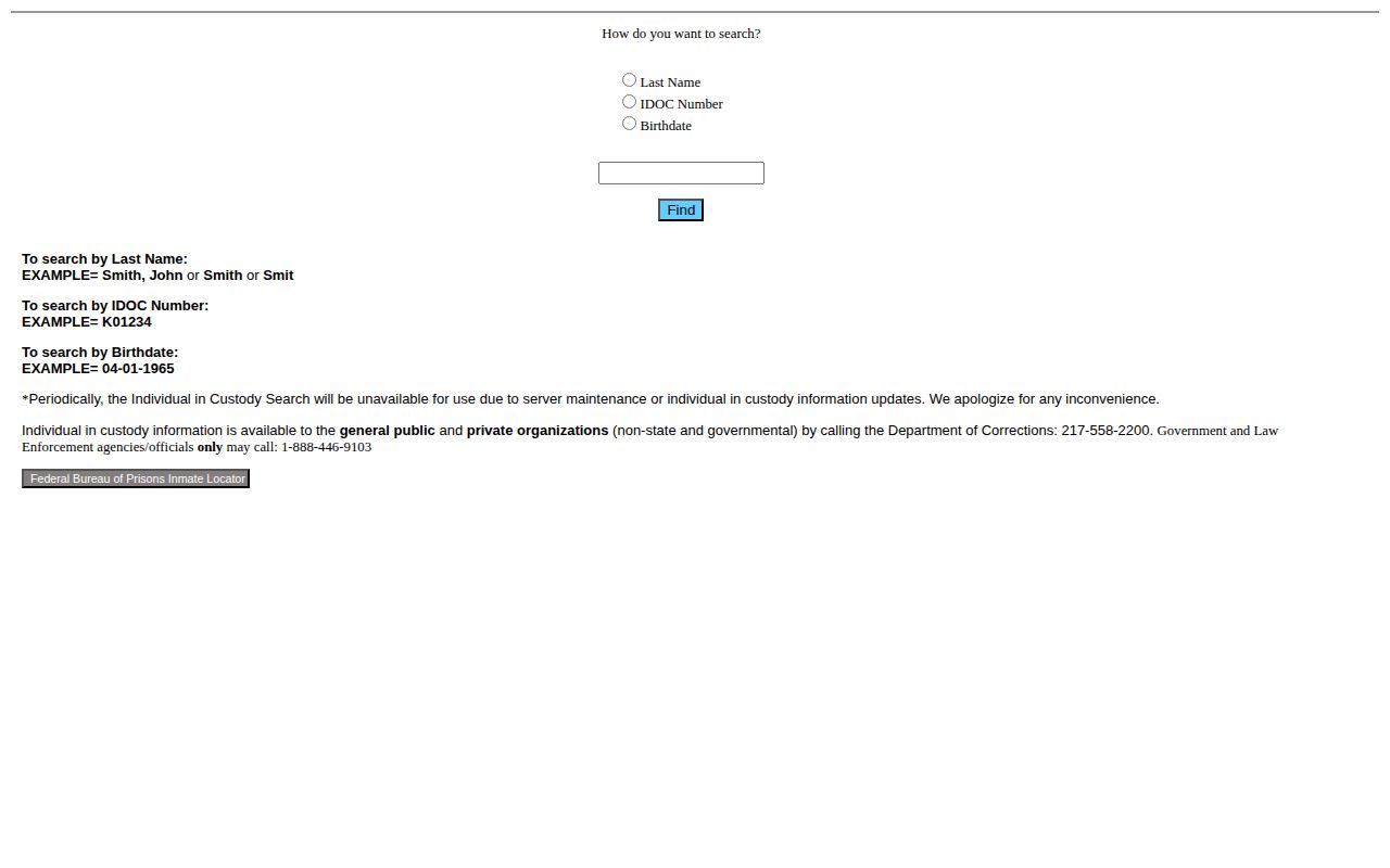 Crawford County projected release date IDOC search form
